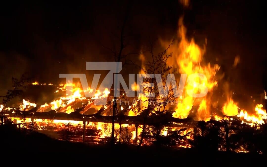 Flammen schlagen meterhoch in die Nacht